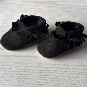 Black Suede Fringe Moccasins